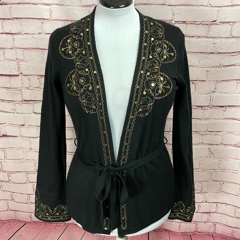 The Limited Black and Gold Embellished Cardigan - Size Large